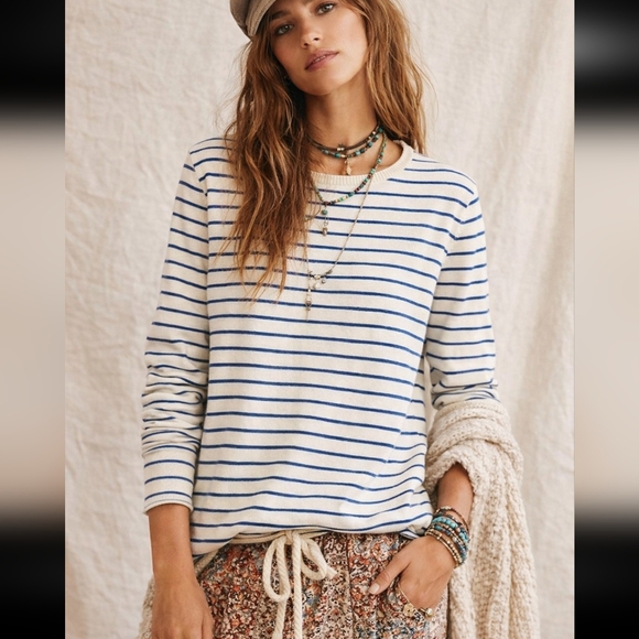 Zara Tops - Zara Blue White Striped Knit Top French Coastal Chic Boho Anthropologie Style L